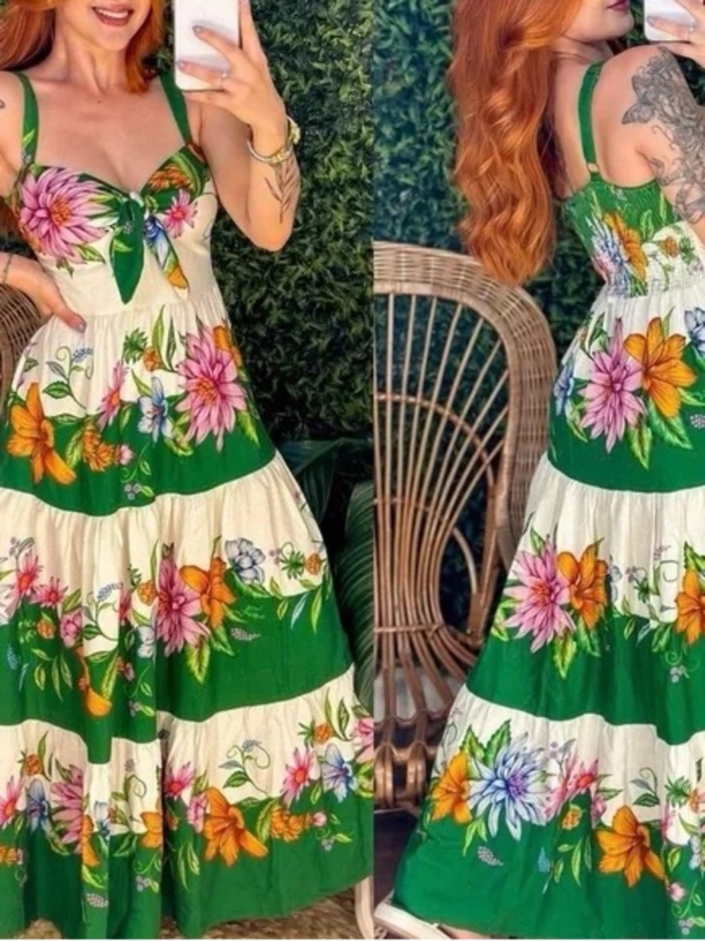 FARM Rio White Maxi Dress with Green Straps and Multicolor Floral Print - Picture 5 of 11